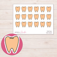 Peach Doodle Tooth Planner Stickers | DDZ-5220 — 4 × 3 inch sheet and enlarged sticker detail