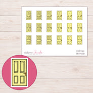 Yellow Door Planner Stickers | DDZ-5221 — 4 × 3 inch sheet and enlarged sticker detail