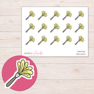Yellow Duster Planner Stickers | DDZ-5223 — 4 × 3 inch sheet and enlarged sticker detail