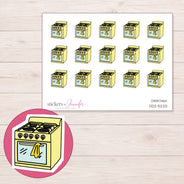 Yellow Kitchen Stove Planner Stickers | DDZ-5225 — 4 × 3 inch sheet and enlarged sticker detail