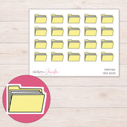 Yellow File Folder Planner Stickers | DDZ-5233 — 4 × 3 inch sheet and enlarged sticker detail