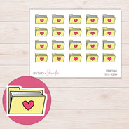 Yellow Heart Folder Planner Stickers | DDZ-5234 — 4 × 3 inch sheet and enlarged sticker detail