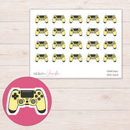 Yellow Game Controller Planner Stickers | DDZ-5241 — 4 × 3 inch sheet and enlarged sticker detail