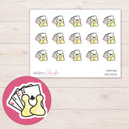 Yellow Game Night Pieces Planner Stickers | DDZ-5242 — 4 × 3 inch sheet and enlarged sticker detail