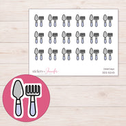 Gray Garden Hand Tools Planner Stickers | DDZ-5243 — 4 × 3 inch sheet and enlarged sticker detail