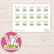 Golf Clubs and Green Planner Stickers | DDZ-5246 — 4 × 3 inch sheet and enlarged sticker detail