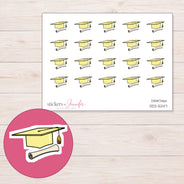 Yellow Graduation Cap Planner Stickers | DDZ-5247 — 4 × 3 inch sheet and enlarged sticker detail