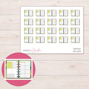 Open Yellow Disc Planner Stickers | DDZ-5251 — 4 × 3 inch sheet and enlarged sticker detail