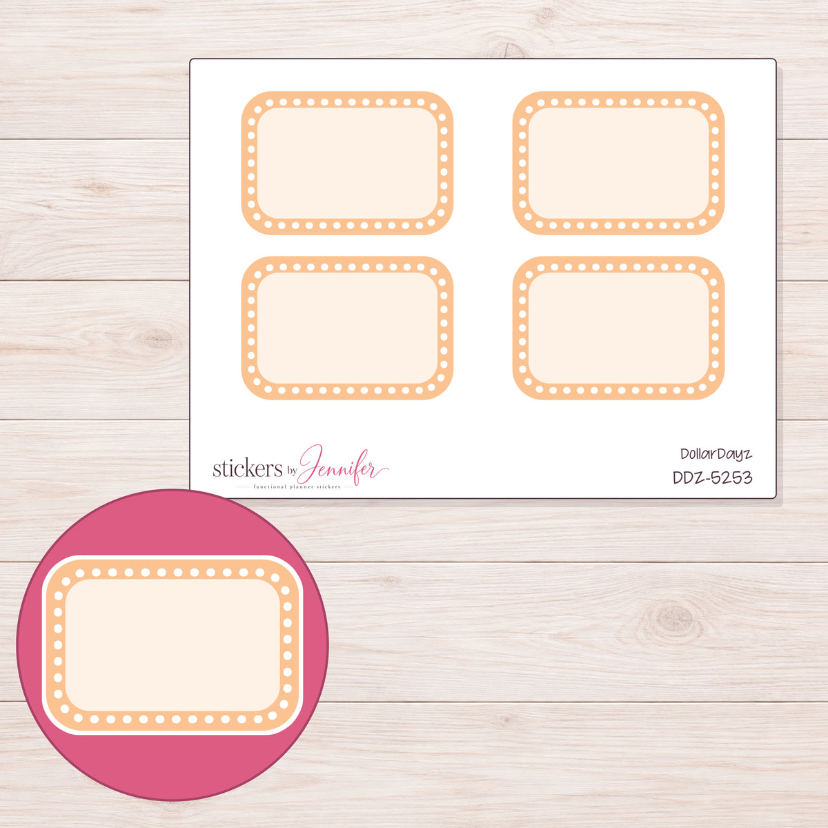 DDZ-5253 planner sticker sheet with enlarged sticker detail