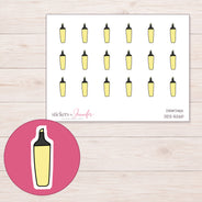 Yellow Highlighter Planner Stickers | DDZ-5260 — 4 × 3 inch sheet and enlarged sticker detail