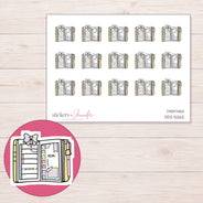 Open Yellow Planner Stickers | DDZ-5262 — 4 × 3 inch sheet and enlarged sticker detail