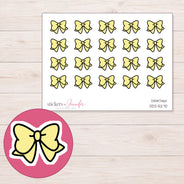 Yellow Bow Planner Stickers | DDZ-5270 — 4 × 3 inch sheet and enlarged sticker detail