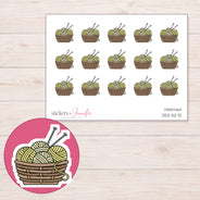 Yellow Yarn Basket Planner Stickers | DDZ-5272 — 4 × 3 inch sheet and enlarged sticker detail