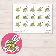 Yellow Yarn and Needles Planner Stickers | DDZ-5273 — 4 × 3 inch sheet and enlarged sticker detail