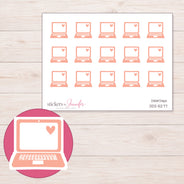 Peach Heart Laptop Planner Stickers | DDZ-5277 — 4 × 3 inch sheet and enlarged sticker detail