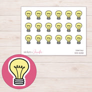 Yellow Light Bulb Planner Stickers | DDZ-5280 — 4 × 3 inch sheet and enlarged sticker detail