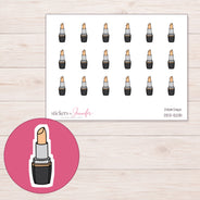 Peach Lipstick Planner Stickers | DDZ-5281 — 4 × 3 inch sheet and enlarged sticker detail