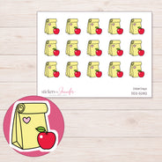 Yellow Lunch Bag Planner Stickers | DDZ-5282 — 4 × 3 inch sheet and enlarged sticker detail