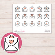 Heart Mail Envelope Planner Stickers | DDZ-5285 — 4 × 3 inch sheet and enlarged sticker detail