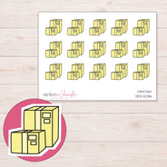 Yellow Shipping Boxes Planner Stickers | DDZ-5286 — 4 × 3 inch sheet and enlarged sticker detail