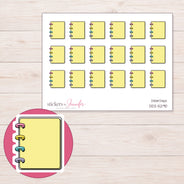 Yellow Mini Disc Planner Stickers | DDZ-5290 — 4 × 3 inch sheet and enlarged sticker detail