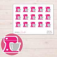 Pink Heart Stand Mixer Planner Stickers | DDZ-5291 — 4 × 3 inch sheet and enlarged sticker detail