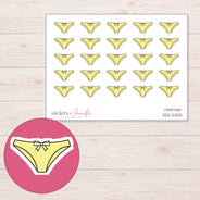 Yellow Underwear Planner Stickers | DDZ-5303 — 4 × 3 inch sheet and enlarged sticker detail