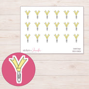 Yellow Ribbon Paper Clip Planner Stickers | DDZ-5304 — 4 × 3 inch sheet and enlarged sticker detail