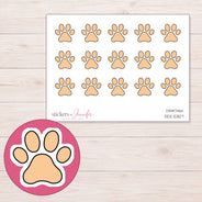 Peach Paw Print Planner Stickers | DDZ-5307 — 4 × 3 inch sheet and enlarged sticker detail