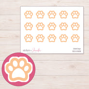 Peach Outline Paw Print Planner Stickers | DDZ-5308 — 4 × 3 inch sheet and enlarged sticker detail