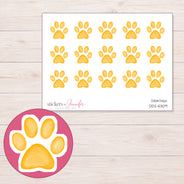 Golden Paw Print Planner Stickers | DDZ-5309 — 4 × 3 inch sheet and enlarged sticker detail