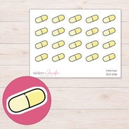 Yellow Capsule Planner Stickers | DDZ-5316 — 4 × 3 inch sheet and enlarged sticker detail