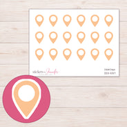 Peach Location Pin Planner Stickers | DDZ-5317 — 4 × 3 inch sheet and enlarged sticker detail