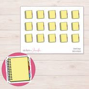 Yellow Spiral Planner Stickers | DDZ-5320 — 4 × 3 inch sheet and enlarged sticker detail