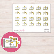 Open Decorated Yellow Planner Stickers | DDZ-5321 — 4 × 3 inch sheet and enlarged sticker detail