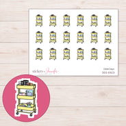 Yellow Planner Cart Planner Stickers | DDZ-5323 — 4 × 3 inch sheet and enlarged sticker detail