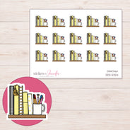 Yellow Planner Shelf Planner Stickers | DDZ-5324 — 4 × 3 inch sheet and enlarged sticker detail