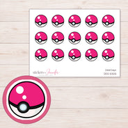 Pink Game Ball Planner Stickers | DDZ-5325 — 4 × 3 inch sheet and enlarged sticker detail