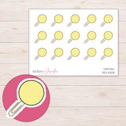 Yellow Pom Pom Paper Clip Planner Stickers | DDZ-5328 — 4 × 3 inch sheet and enlarged sticker detail