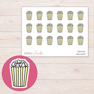 Yellow Popcorn Box Planner Stickers | DDZ-5329 — 4 × 3 inch sheet and enlarged sticker detail