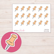 Peach Push Pin Planner Stickers | DDZ-5336 — 4 × 3 inch sheet and enlarged sticker detail