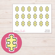 Yellow Puzzle Piece Planner Stickers | DDZ-5337 — 4 × 3 inch sheet and enlarged sticker detail