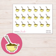 Yellow Ramen Bowl Planner Stickers | DDZ-5341 — 4 × 3 inch sheet and enlarged sticker detail