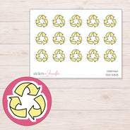 Yellow Recycling Symbol Planner Stickers | DDZ-5343 — 4 × 3 inch sheet and enlarged sticker detail