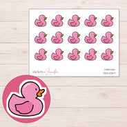 Pink Rubber Duck Planner Stickers | DDZ-5347 — 4 × 3 inch sheet and enlarged sticker detail