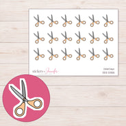 Peach Scissors Planner Stickers | DDZ-5355 — 4 × 3 inch sheet and enlarged sticker detail