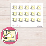 Yellow Sewing Machine Planner Stickers | DDZ-5356 — 4 × 3 inch sheet and enlarged sticker detail