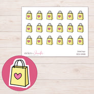 Yellow Heart Shopping Bag Planner Stickers | DDZ-5358 — 4 × 3 inch sheet and enlarged sticker detail