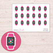Pink Smartwatch Planner Stickers | DDZ-5363 — 4 × 3 inch sheet and enlarged sticker detail