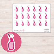 Pink Spray Bottle Planner Stickers | DDZ-5366 — 4 × 3 inch sheet and enlarged sticker detail